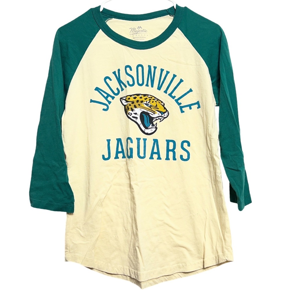 Majestic Threads Jacksonville Jaguars Womens M Raglan 3/4 Sleeve Tee Cream Teal